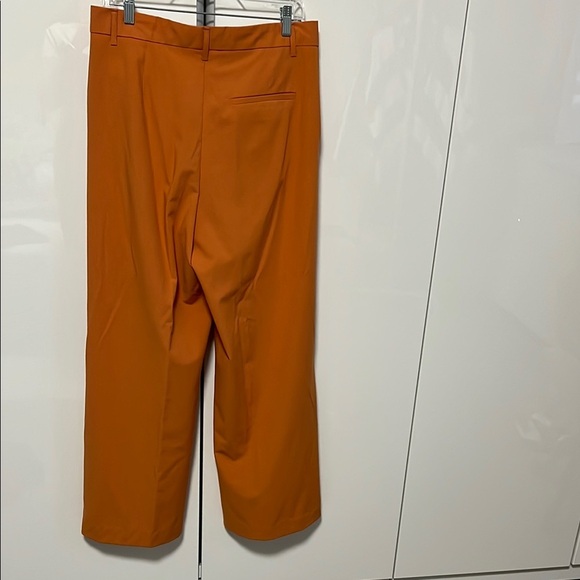 ZARA NWOT Orange Wide Leg Pleated Trouser Pants, Size L - Picture 7 of 12
